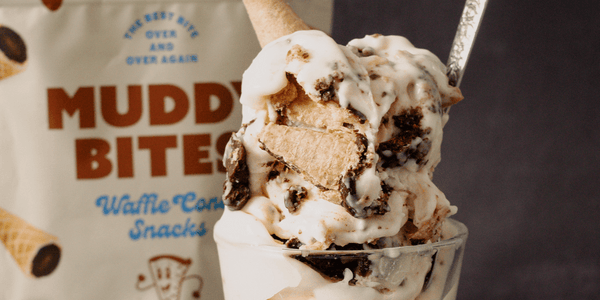 Delicious No-Churn Double Chocolate Waffle Cone Ice Cream with Muddy Bites