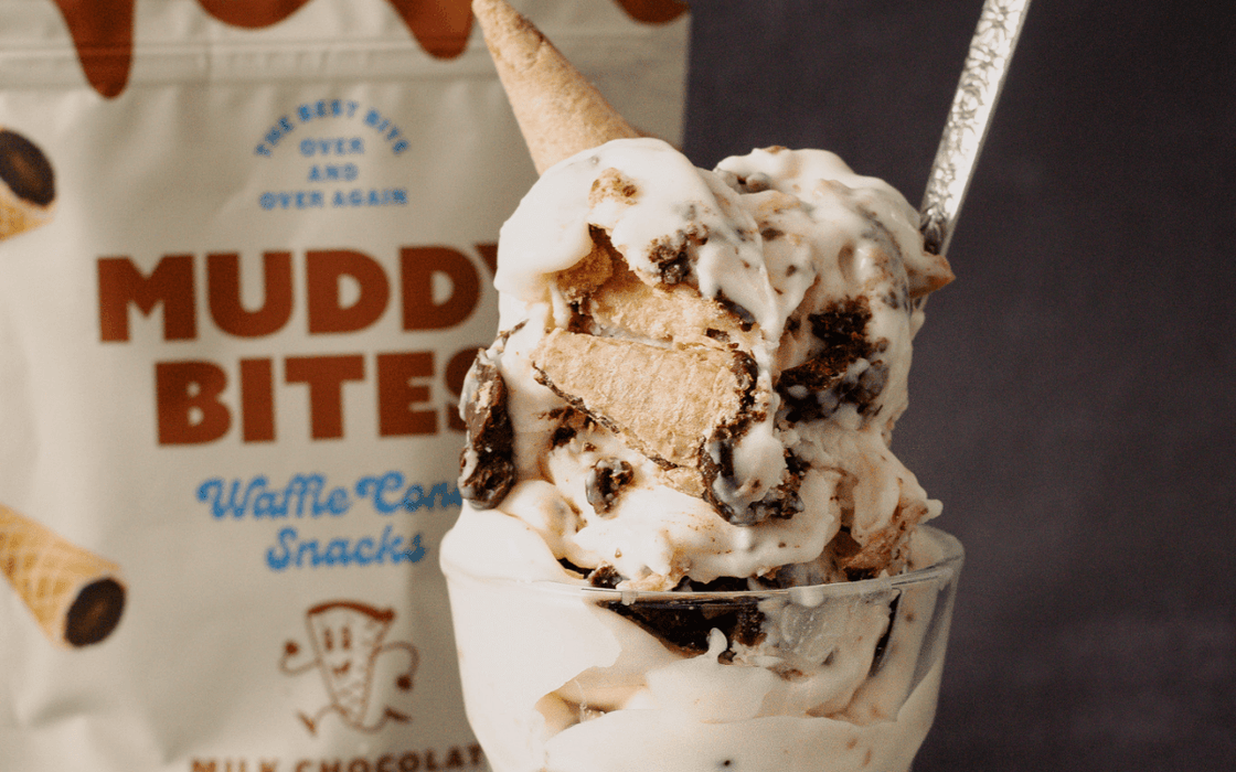 Delicious No-Churn Double Chocolate Waffle Cone Ice Cream with Muddy Bites