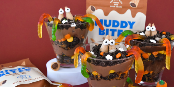 Muddy Bites displayed with Halloween-themed treats.