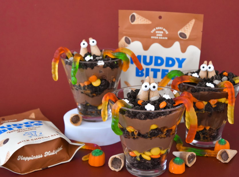 Muddy Bites displayed with Halloween-themed treats.